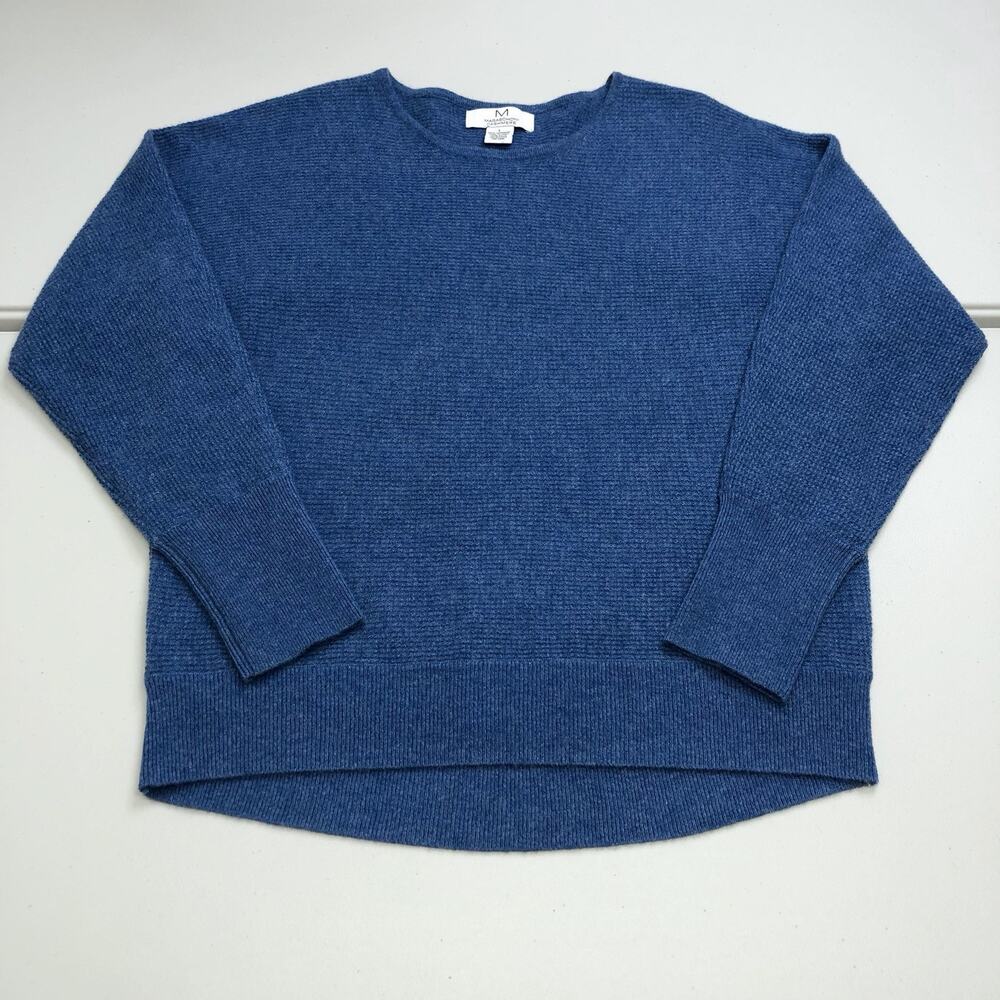 Magaschoni Women’s Blue Cashmere Knit Long Sleeve Crew Neck Sweater L Waffle